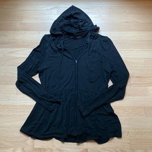 Zip-up hooded black peplum cardigan